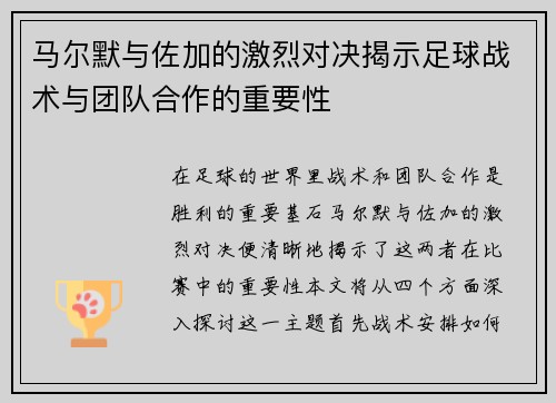 马尔默与佐加的激烈对决揭示足球战术与团队合作的重要性