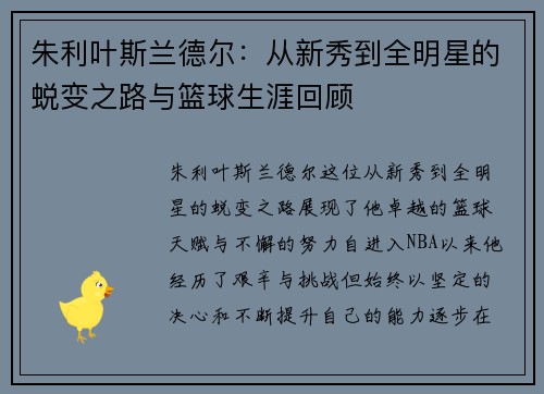 朱利叶斯兰德尔：从新秀到全明星的蜕变之路与篮球生涯回顾